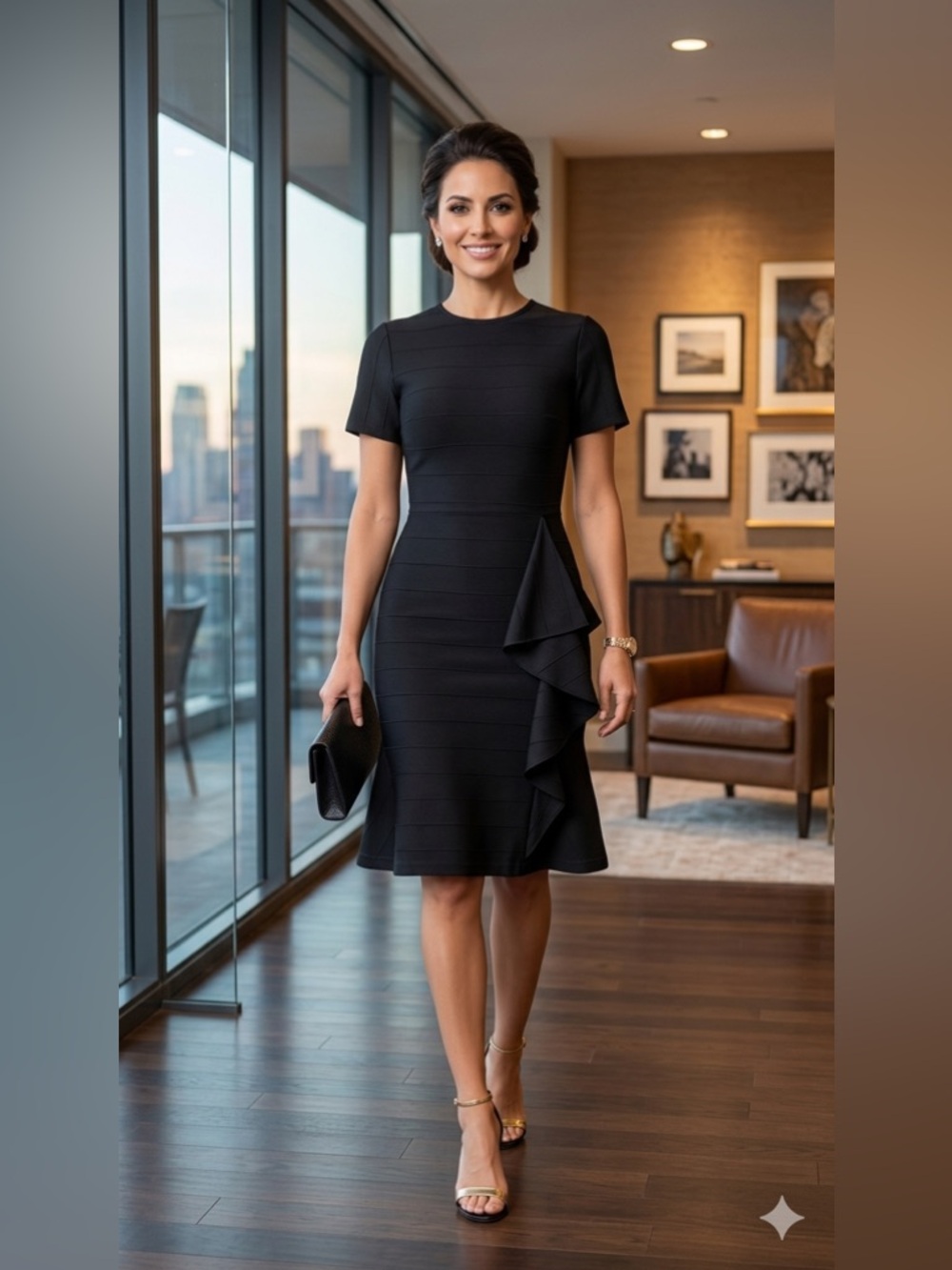 Shoshanna Black Ruffle Dress Stretch Cocktail Elegant Size 4 Work Chic